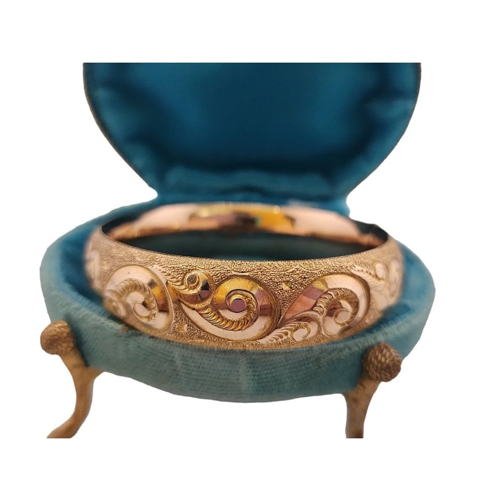 Antique Highly Detailed All Over Designed GF Bangle Bracelet Marked AAGCO 1/10